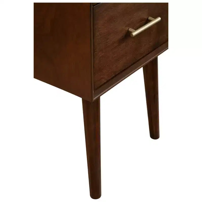 Table d'appoint noyer Mid-Century Modern avec tiroir de rangement et pieds fuselés – Acajou et placage