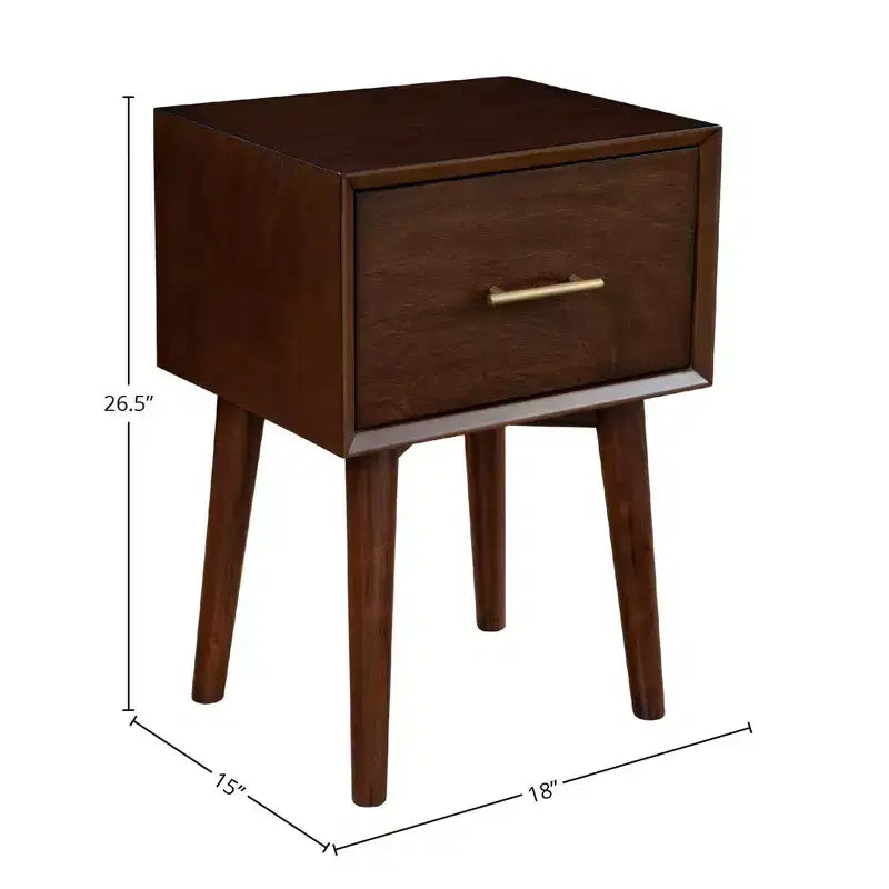 Table d'appoint noyer Mid-Century Modern avec tiroir de rangement et pieds fuselés – Acajou et placage