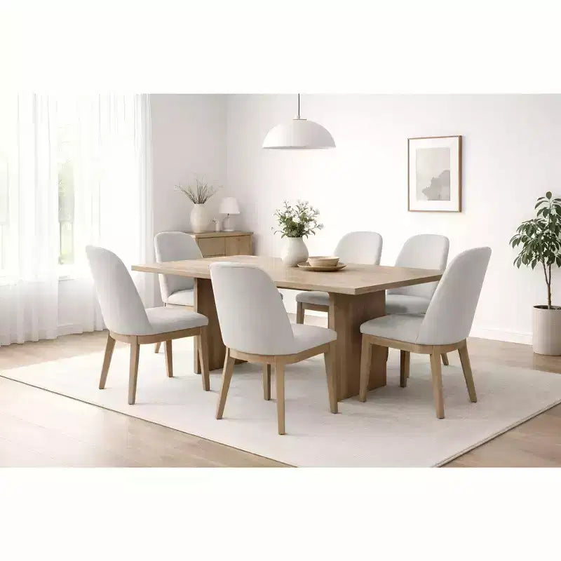 Chaises de salle à manger capitonnées en bois d'hévéa, lot de 2 – Style contemporain, dossier haut sans accoudoirs