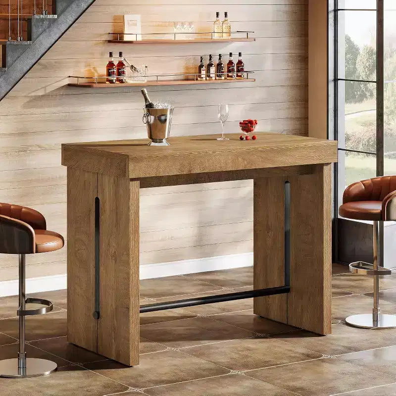 Lantine 41.3-Inch Bar Table, Counter Height Pub Table with Metal Footrest for Home Kitchen, Dining Room, Bistro, Narrow Space, Rustic Brown