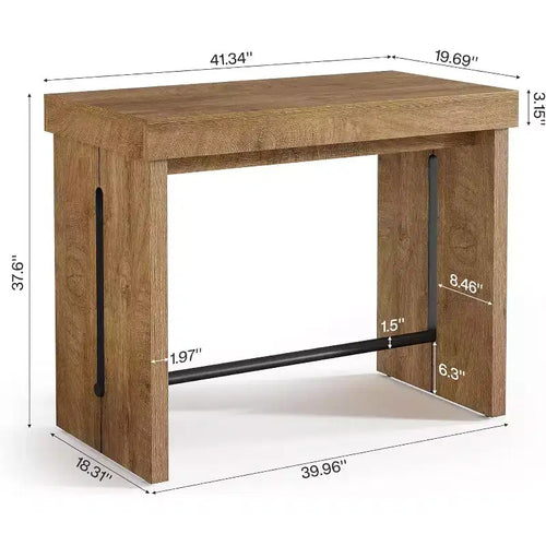 Table de bar hauteur comptoir de 41,3 pouces avec repose-pieds en métal – Table de pub marron rustique pour cuisine et salle à manger