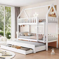Whisen Twin over Twin House Bunk Bed Bed Frame with Fence, Trundle and Three Storage Drawers - White