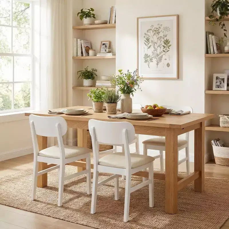 Lot de 2 chaises de salle à manger en bois d'hévéa avec assise rembourrée – Chaises modernes pour cuisine et salle à manger
