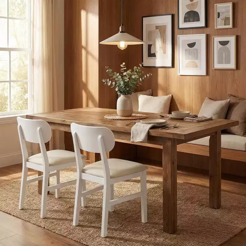Lot de 2 chaises de salle à manger en bois d'hévéa avec assise rembourrée – Chaises modernes pour cuisine et salle à manger