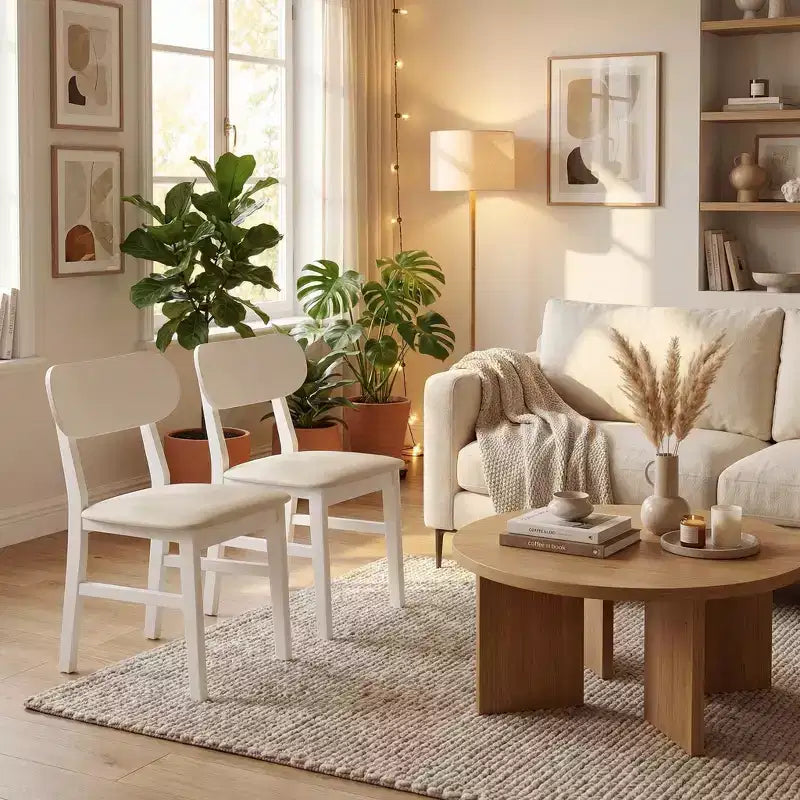 Lot de 2 chaises de salle à manger en bois d'hévéa avec assise rembourrée – Chaises modernes pour cuisine et salle à manger