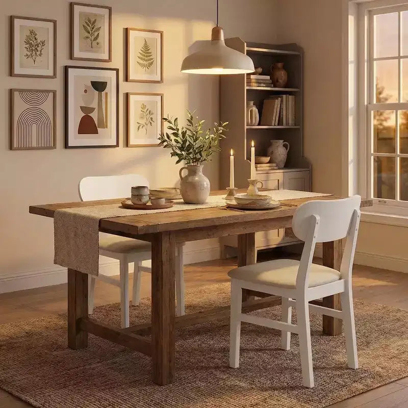 Lot de 2 chaises de salle à manger en bois d'hévéa avec assise rembourrée – Chaises modernes pour cuisine et salle à manger