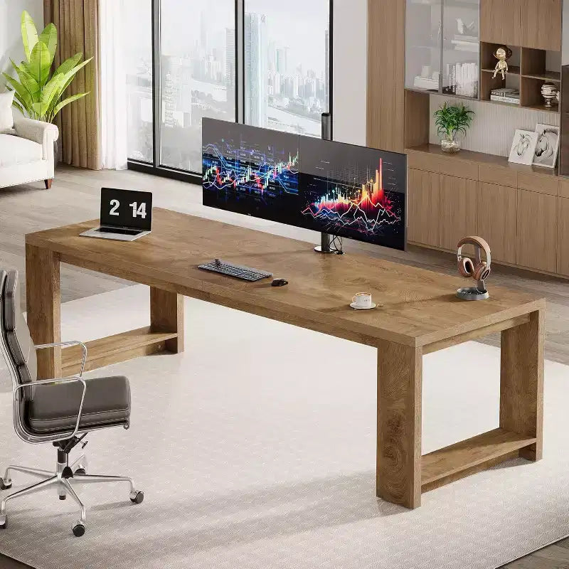 Bureau Lantine deux personnes, bureau extra long de 86,6 pouces, double table d'écriture d'ordinateur, bureaux de travail en bois pour bureau à domicile, noir