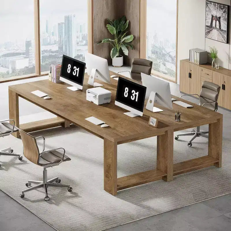 Bureau Lantine deux personnes, bureau extra long de 86,6 pouces, double table d'écriture d'ordinateur, bureaux de travail en bois pour bureau à domicile, noir