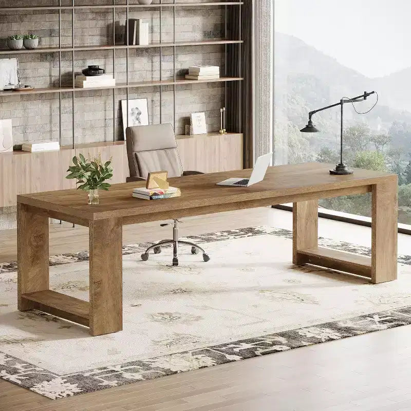 Bureau Lantine deux personnes, bureau extra long de 86,6 pouces, double table d'écriture d'ordinateur, bureaux de travail en bois pour bureau à domicile, noir
