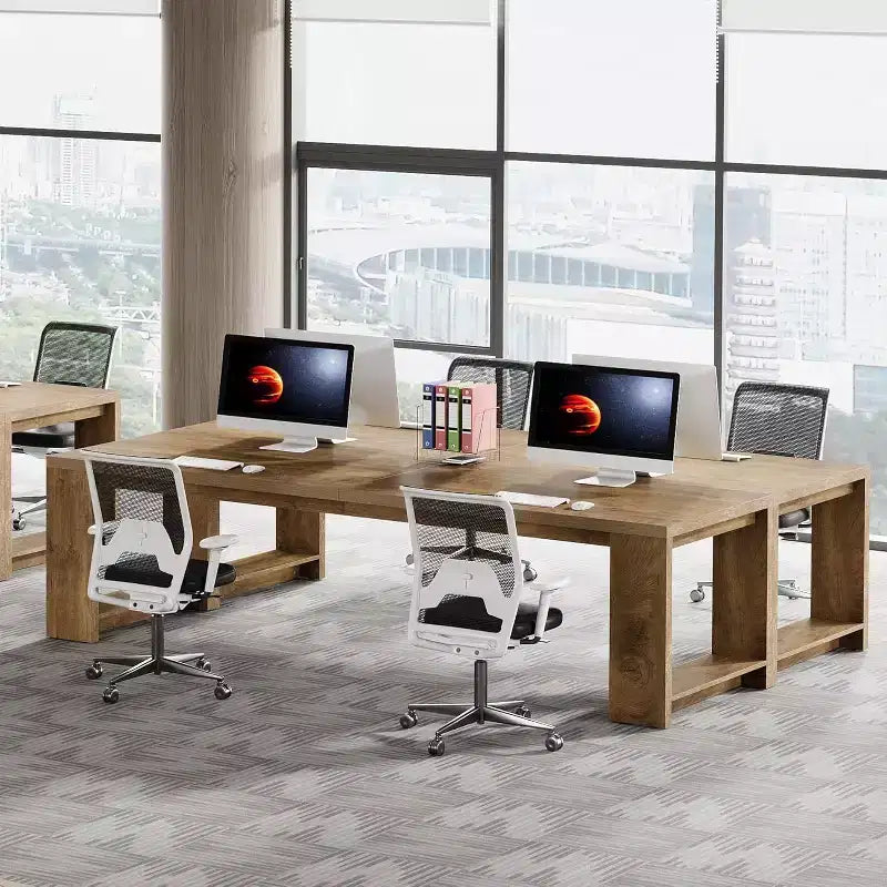 Bureau Lantine deux personnes, bureau extra long de 86,6 pouces, double table d'écriture d'ordinateur, bureaux de travail en bois pour bureau à domicile, noir