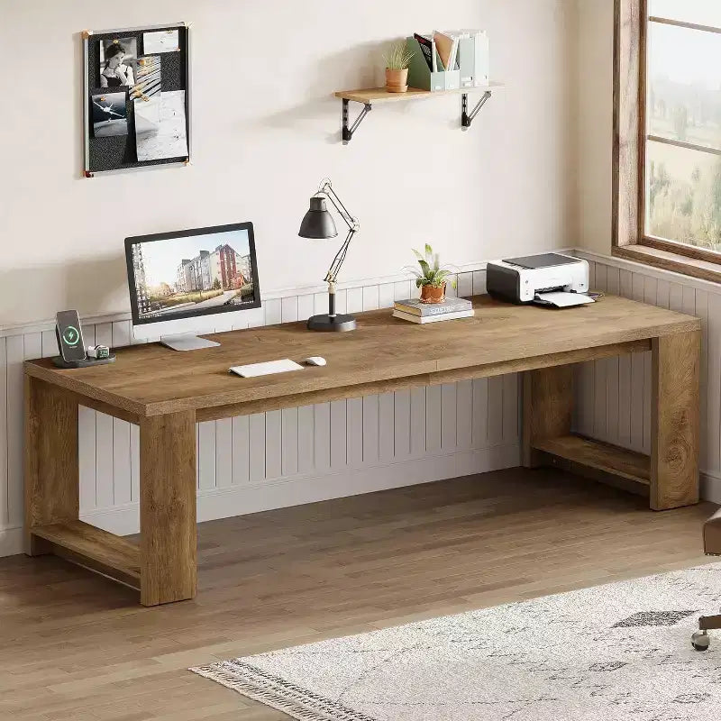 Bureau Lantine deux personnes, bureau extra long de 86,6 pouces, double table d'écriture d'ordinateur, bureaux de travail en bois pour bureau à domicile, noir