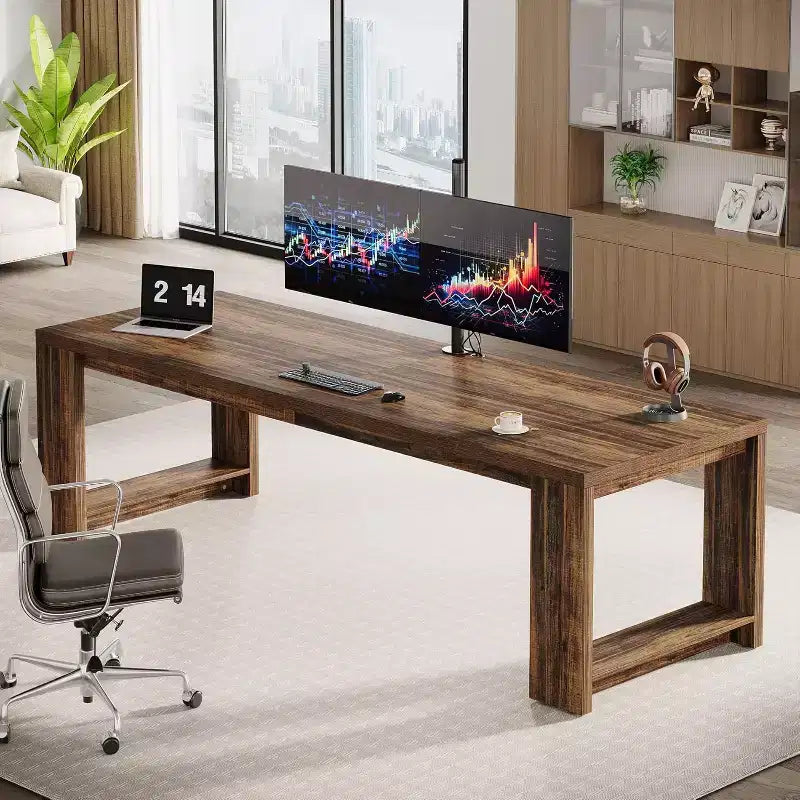 Bureau Lantine deux personnes, bureau extra long de 86,6 pouces, double table d'écriture d'ordinateur, bureaux de travail en bois pour bureau à domicile, noir
