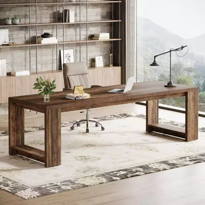 Bureau Lantine deux personnes, bureau extra long de 86,6 pouces, double table d'écriture d'ordinateur, bureaux de travail en bois pour bureau à domicile, noir