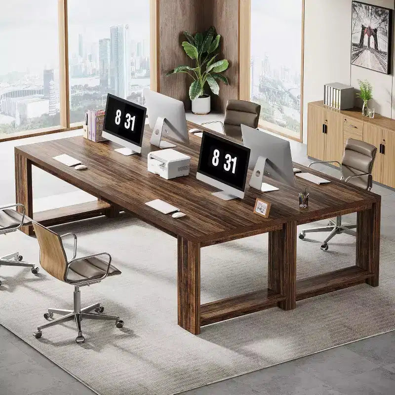 Bureau Lantine deux personnes, bureau extra long de 86,6 pouces, double table d'écriture d'ordinateur, bureaux de travail en bois pour bureau à domicile, noir