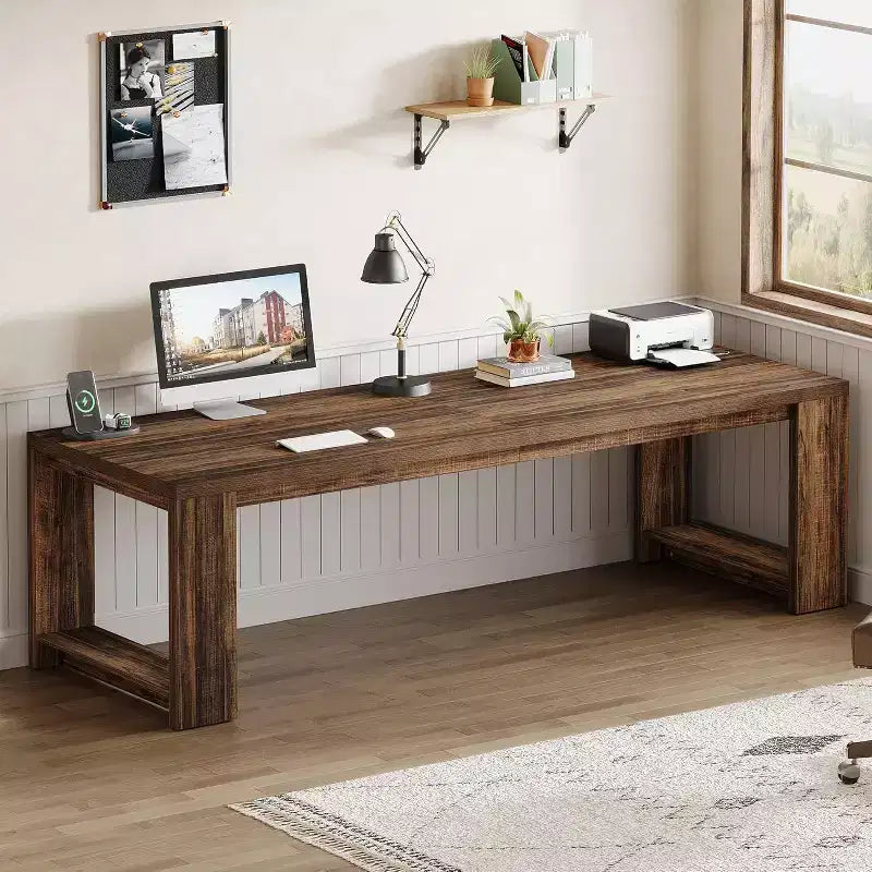 Bureau Lantine deux personnes, bureau extra long de 86,6 pouces, double table d'écriture d'ordinateur, bureaux de travail en bois pour bureau à domicile, noir