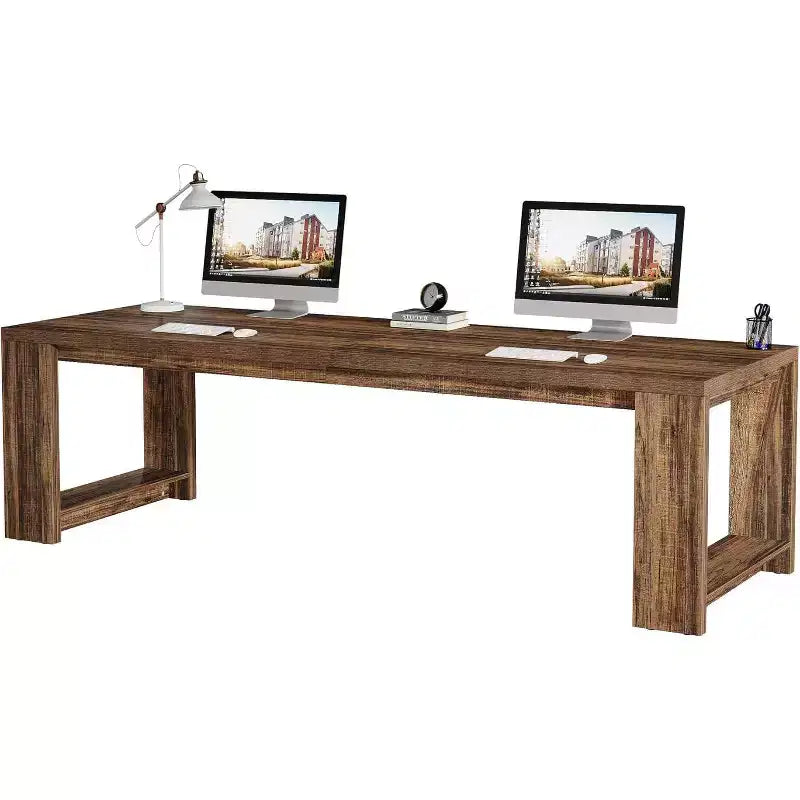 Bureau Lantine deux personnes, bureau extra long de 86,6 pouces, double table d'écriture d'ordinateur, bureaux de travail en bois pour bureau à domicile, noir