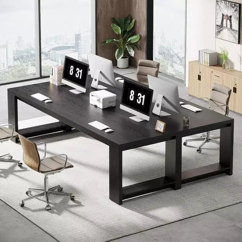Bureau Lantine deux personnes, bureau extra long de 86,6 pouces, double table d'écriture d'ordinateur, bureaux de travail en bois pour bureau à domicile, noir