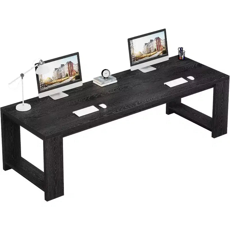 Bureau Lantine deux personnes, bureau extra long de 86,6 pouces, double table d'écriture d'ordinateur, bureaux de travail en bois pour bureau à domicile, noir