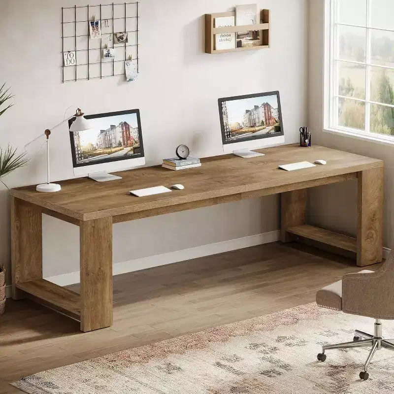 Bureau Lantine deux personnes, bureau extra long de 86,6 pouces, double table d'écriture d'ordinateur, bureaux de travail en bois pour bureau à domicile, noir