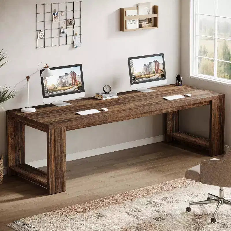 Bureau Lantine deux personnes, bureau extra long de 86,6 pouces, double table d'écriture d'ordinateur, bureaux de travail en bois pour bureau à domicile, noir