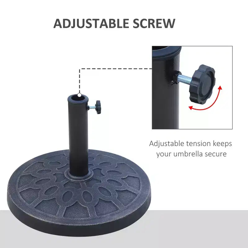 Pied de parasol rond en résine de 45 cm, support de parasol de marché de 12 kg avec motif décoratif, montage facile