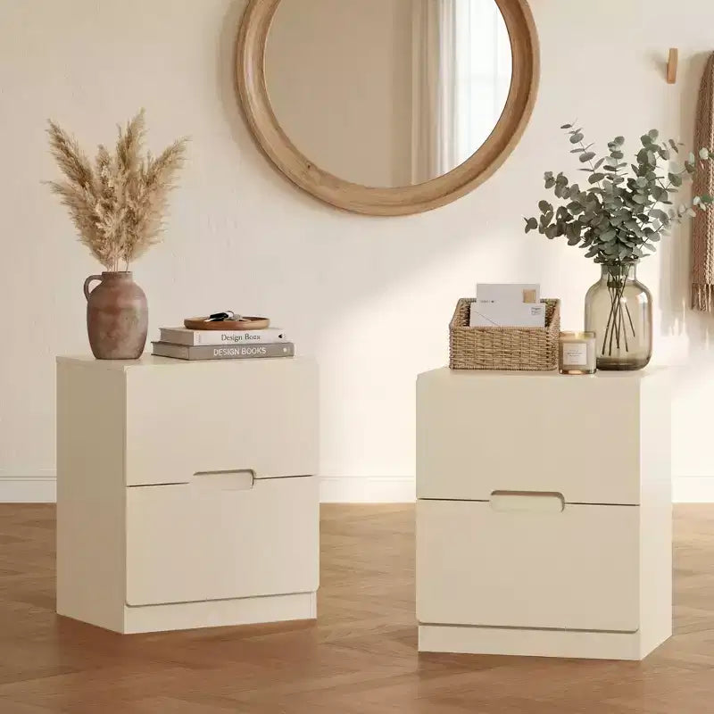Table de chevet sans poignée avec 2 tiroirs