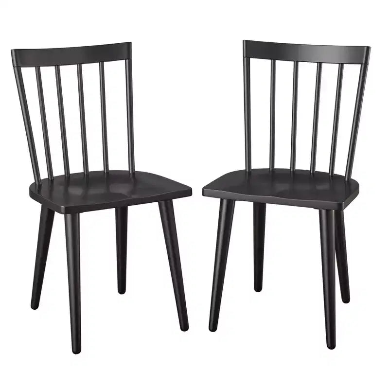 Lifestorey Set of 2 Aspen Farmhouse Solid Wood Windsor Stationary Dining Chair Matte Black