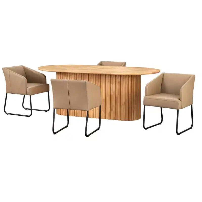 Lifestorey 5pc Layton Modern Oval Dining Set with Leather Chairs Natural/Khaki
